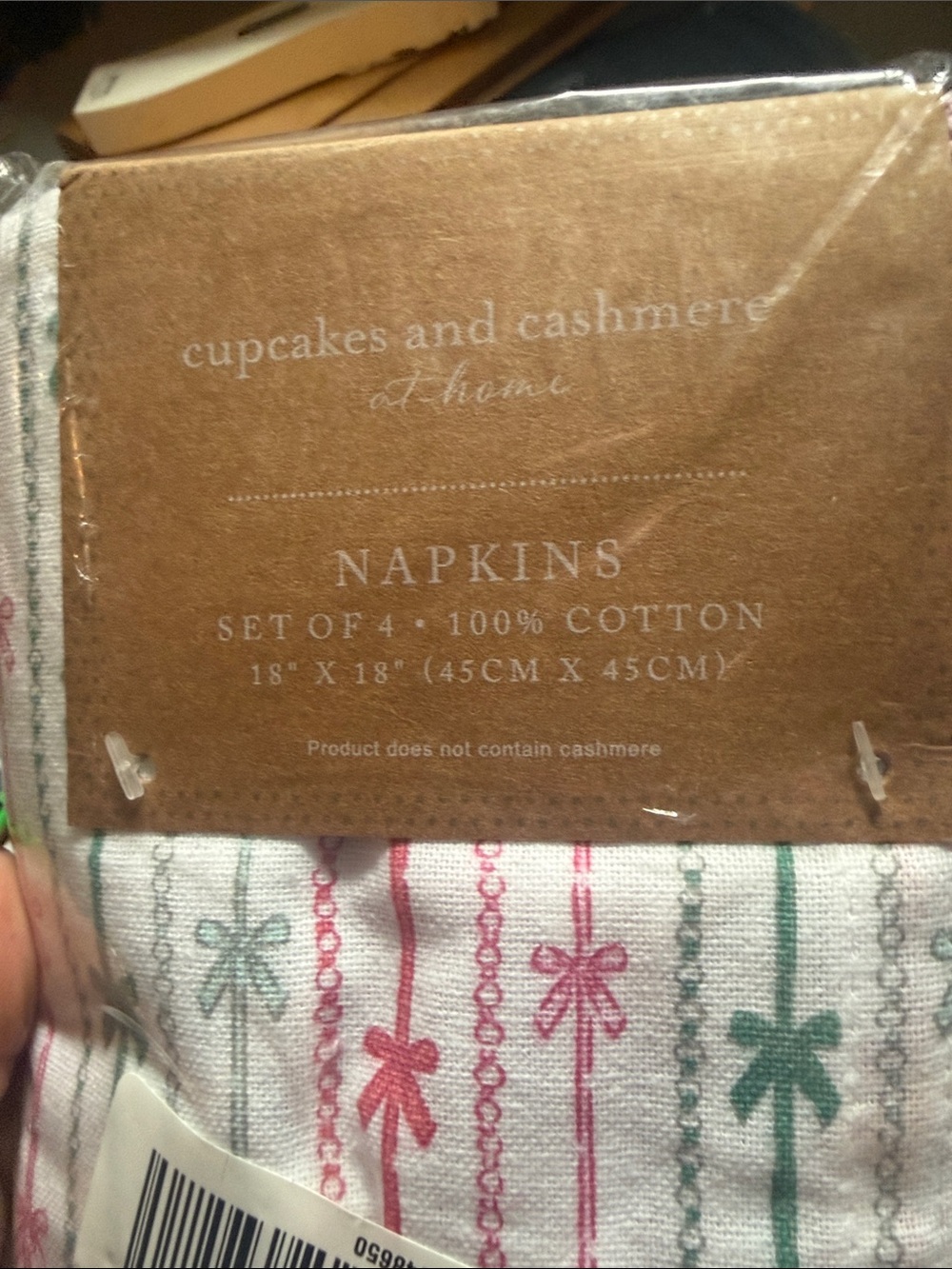 cupcakes & cashmere Cotton Napkins Set of 4 in White with Pink and Green Accents